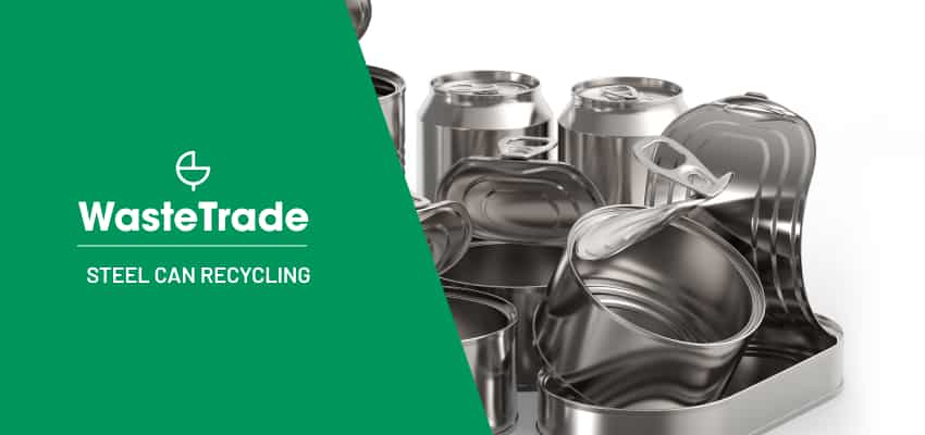 Steel cans ready for recycling displayed for trading on WasteTrade platform